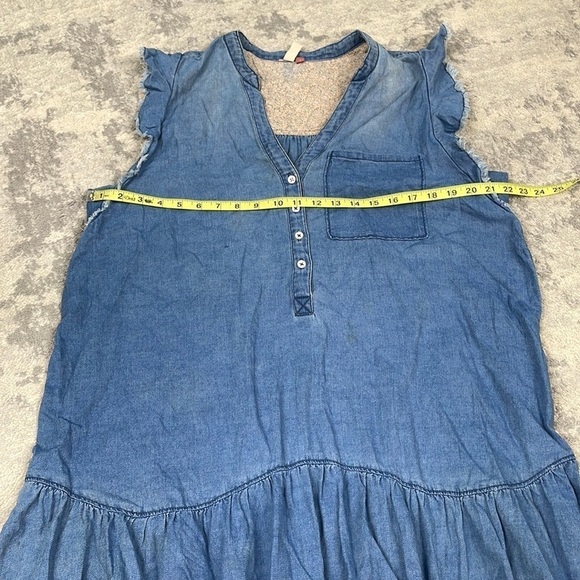 Anthropologie Pilcro Flounced Tunic Dress Chambray Denim Cotton Blue Sz L - Picture 7 of 16